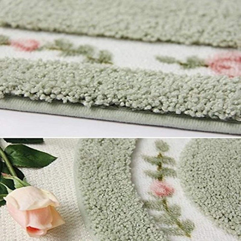 UKELER Bath Rug Soft Shag Floral Rose Bathroom Rugs Washable Non-Slip Bath Mat for Home and Hotel, 29.5''x17.7'', Green - Image 5